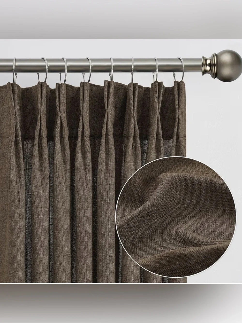 Brown Pinch Pleated Linen Curtains Semi Sheer Memory Trained 42”x102” 3 sets New